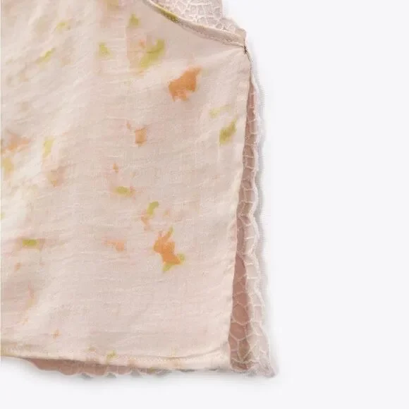 Zara NWT Women’s Pink Embroidered Tie Dye Sleeveless Boho Cami Crop Top Size L - Picture 8 of 12